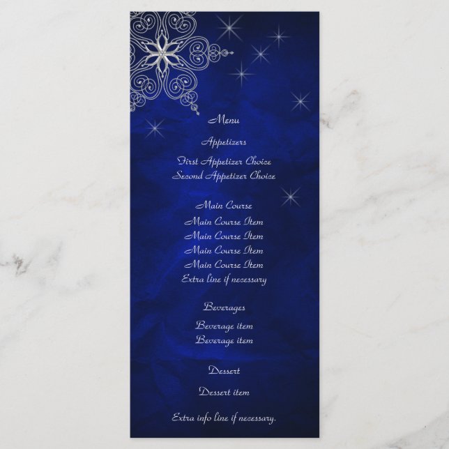 Carte Mariage de menu Rack Blue Silver Star (Devant)