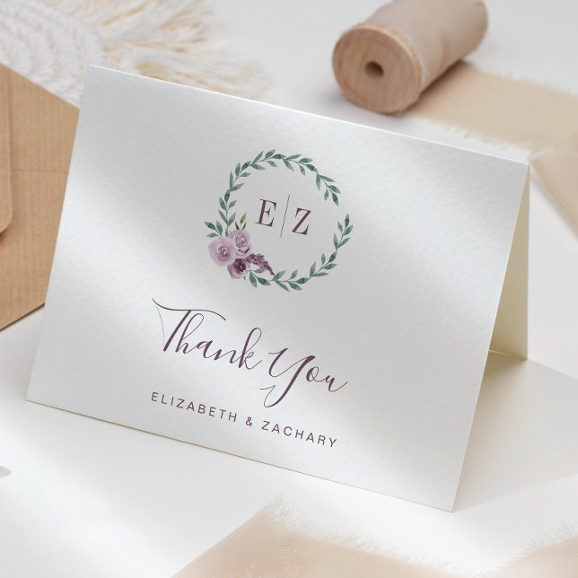 Carte Mariage de Merci de monogramme de couronne de fleu (Créateur téléchargé)