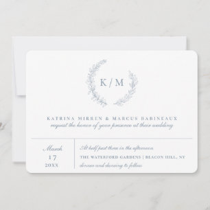 Carte Mariage de monogramme de serrure en feuillage bleu