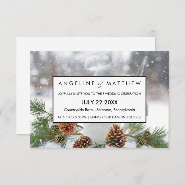 Carte Mariage de Pinecone et Snowflakes d'hiver (Devant / Derrière)