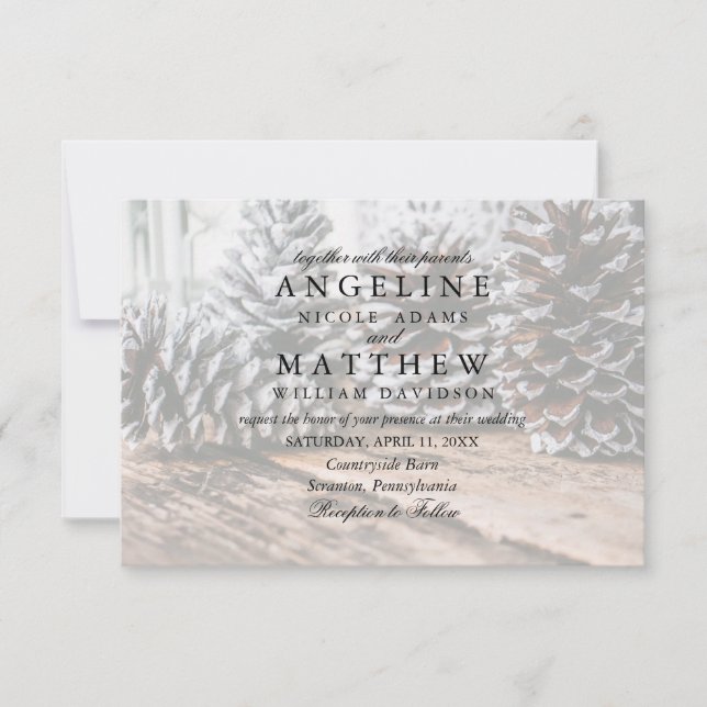 Carte Mariage de Pinecone et Snowflakes d'hiver (Devant)