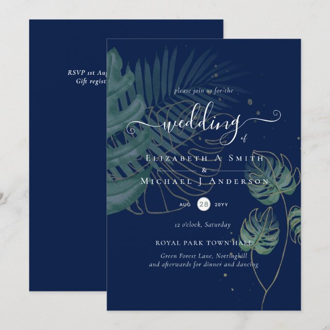 Carte Mariage de plage Feuille de l'île tropicale Palm (Devant / Derrière)