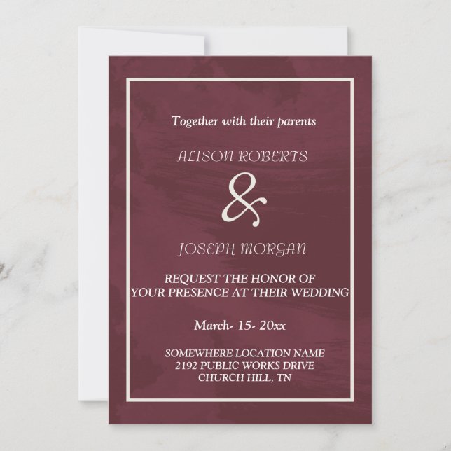 Carte Mariage de poche Bourgogne et or Parties sci (Devant)