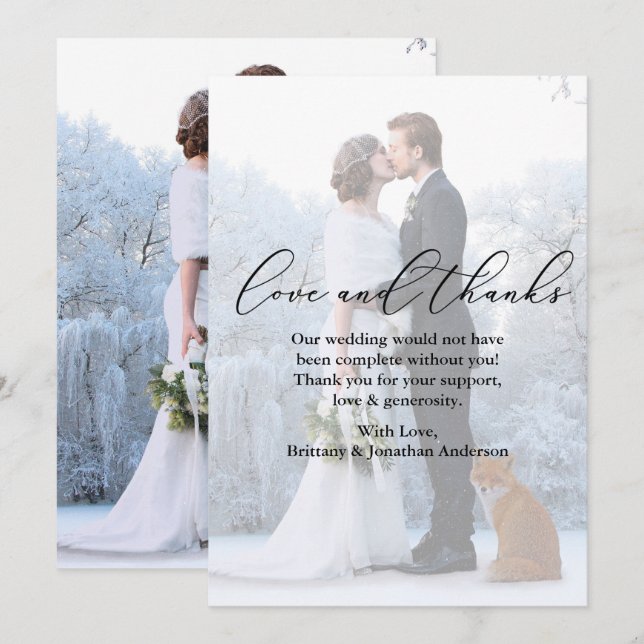 Carte Mariage de remerciement pour Calligraphy (Devant / Derrière)