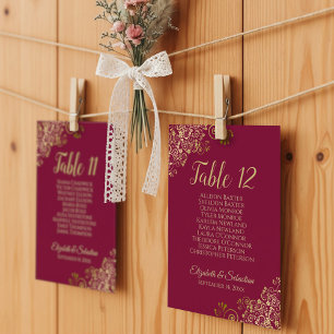 Carte Mariage de siège Burgundy & Gold 10 Nom