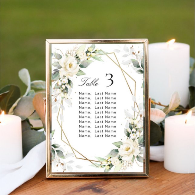 Carte Mariage de siège Eucalyptus Roses blanches (Créateur téléchargé)