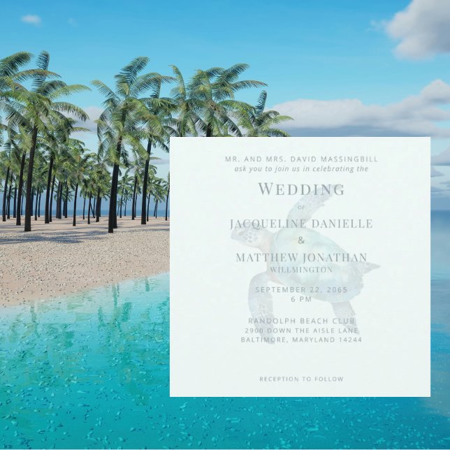 Carte Mariage de tortue de mer Carré tropicale (Créateur téléchargé)