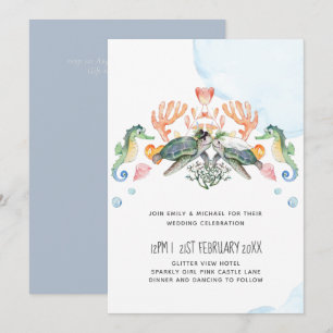 Carte Mariage de tortues de mer avec mariée et chambre