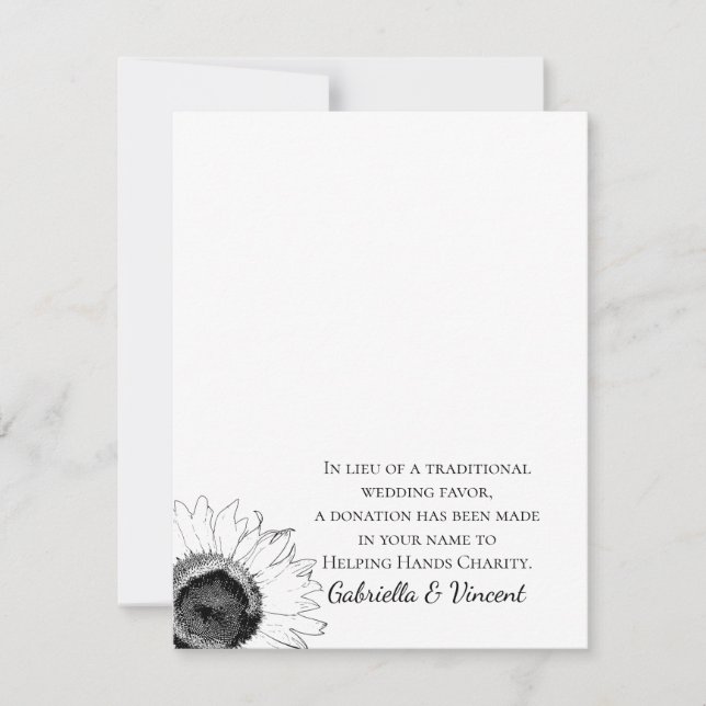 Carte Mariage de tournesol noir et blanc Charité Favoris (Devant)