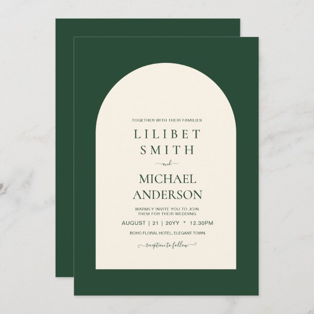 Carte Mariage de typographie verte Emerald (Devant / Derrière)
