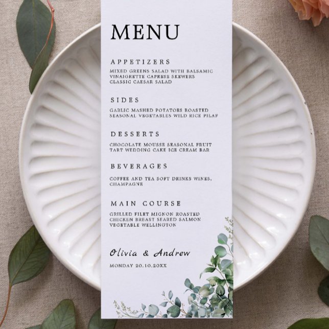 Carte Mariage de verdure Modèle de menu (Greenery Wedding Menu Cards Template)