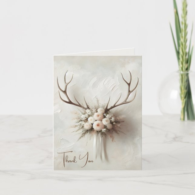 Carte Mariage Deer Antlers Merci (Devant)