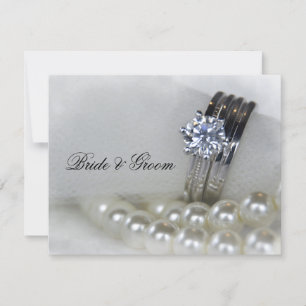 Carte Mariage des anneaux de diamant et des perles blanc