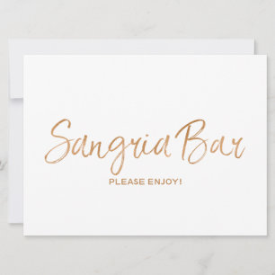 Carte mariage des signes "Sangria Bar" Rose or élégant