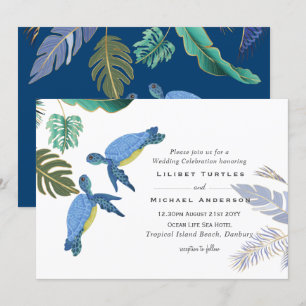 Carte Mariage des Tortues Marines Bleu Jaune