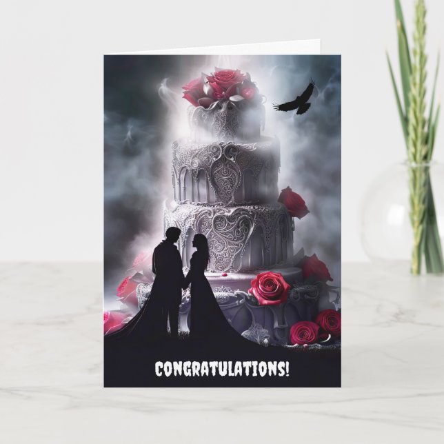 Carte Mariage d'Halloween avec Gâteau gothique et Mariag (Devant)