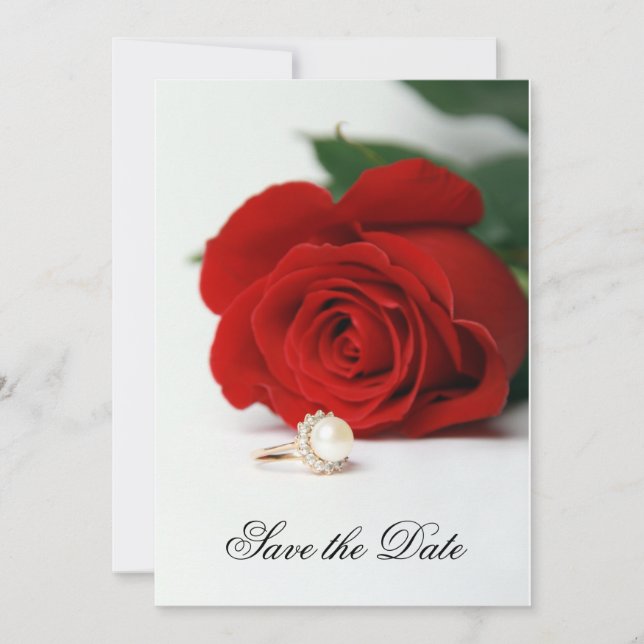 Carte mariage d'invitation, Rose rouge, Enregistre (Devant)