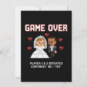 Carte Mariage drôle de joueur rétro "Game Over" Art Pixe