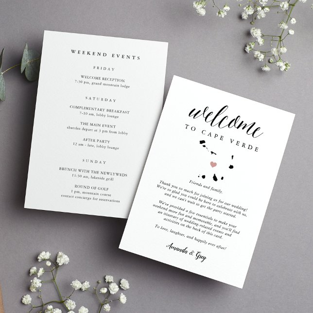 Carte Mariage du Cap Vert Bienvenue Lettre & Itinéraire (Créateur téléchargé)