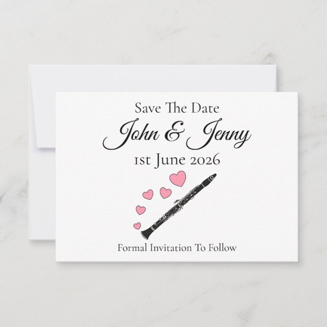 Carte Mariage du musicien Clarinet Enregistrer la date (Devant)
