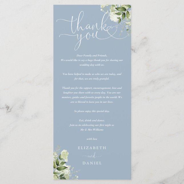 Carte Mariage Dusty Blue Greenery Merci (Devant)
