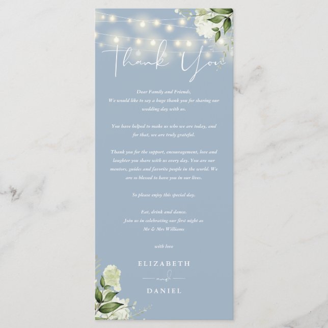 Carte Mariage Dusty Blue Greenery Merci (Devant)