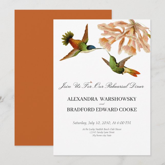Carte Mariage élégant Colibri Terracotta (Devant / Derrière)