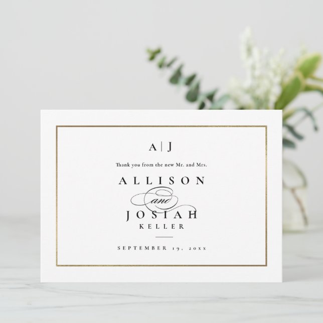 Carte Mariage Élégant Monogramme Or (Debout devant)
