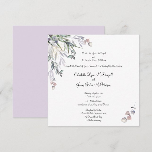 Carte Mariage en cuir écossais doux violet (Devant / Derrière)