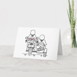 Carte Mariage en moto avec side-car pour deux mariées
