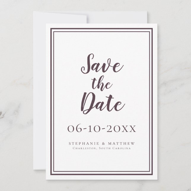Carte Mariage Enregistrer La Date Cassis Script Simple M (Devant)