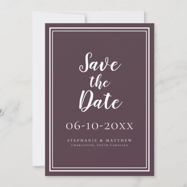 Carte Mariage Enregistrer La Date Purple Simple Script M (Devant)