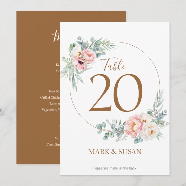 Carte Mariage Eucalyptus Peonies et menus (Devant / Derrière)