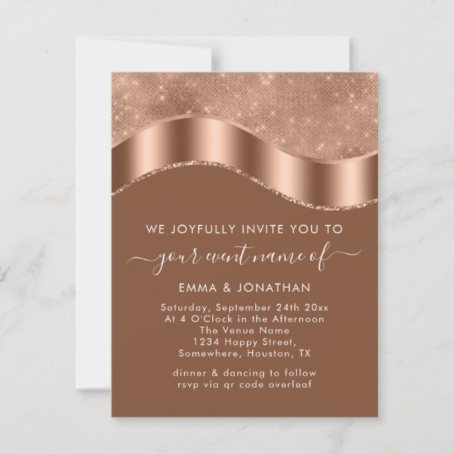 Carte Mariage Événement Mariée QR Code Rose Gold Copper (Devant)