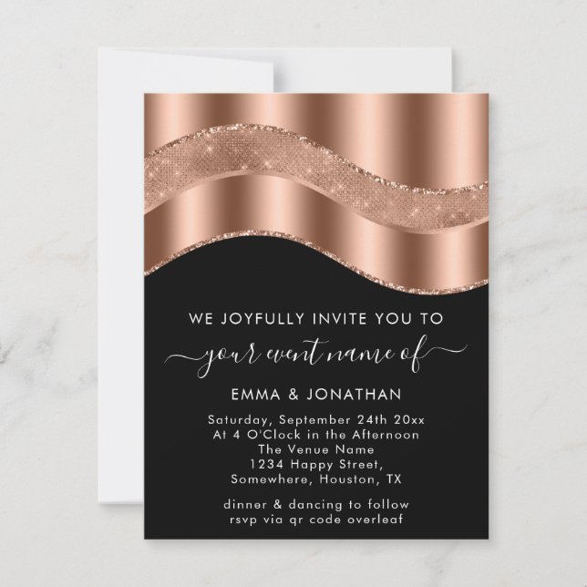 Carte Mariage Événement Mariée QR Code Rose Or Noir (Devant)