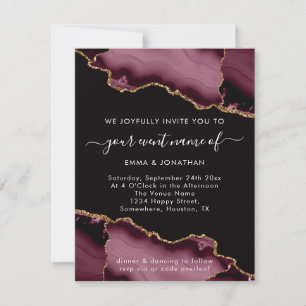 Carte Mariage événement QR Code Rose Bourgogne Marsala N