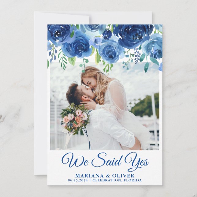 Carte mariage Faire-part bleu marine Floral (Devant)