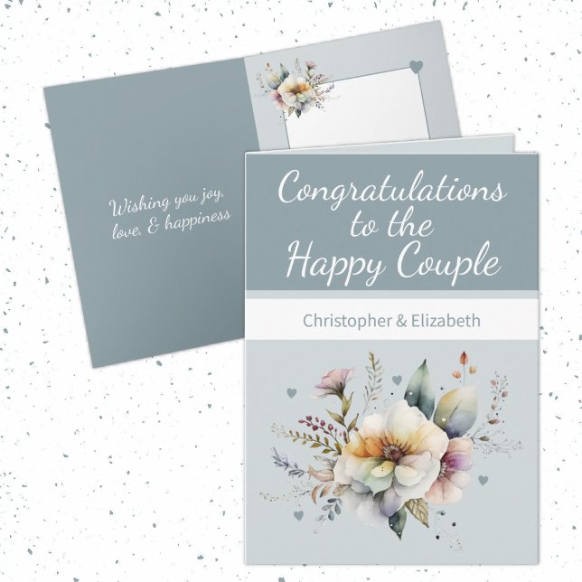 Carte Mariage Félicitations couple bleu floral (Créateur téléchargé)