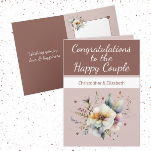 Carte Mariage Félicitations couple brun fleuri