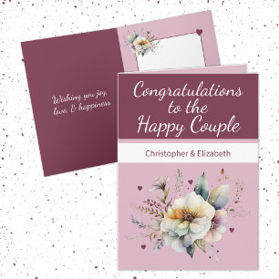Carte Mariage Félicitations couple rose floral