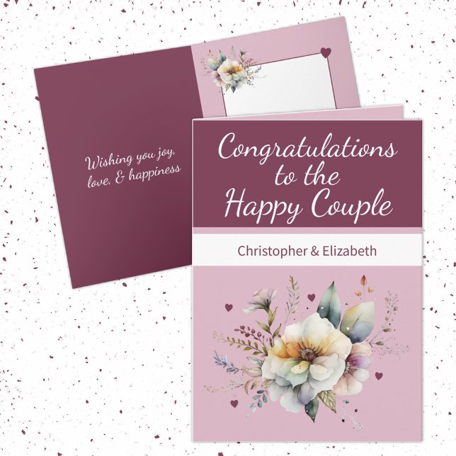 Carte Mariage Félicitations couple rose floral (Créateur téléchargé)
