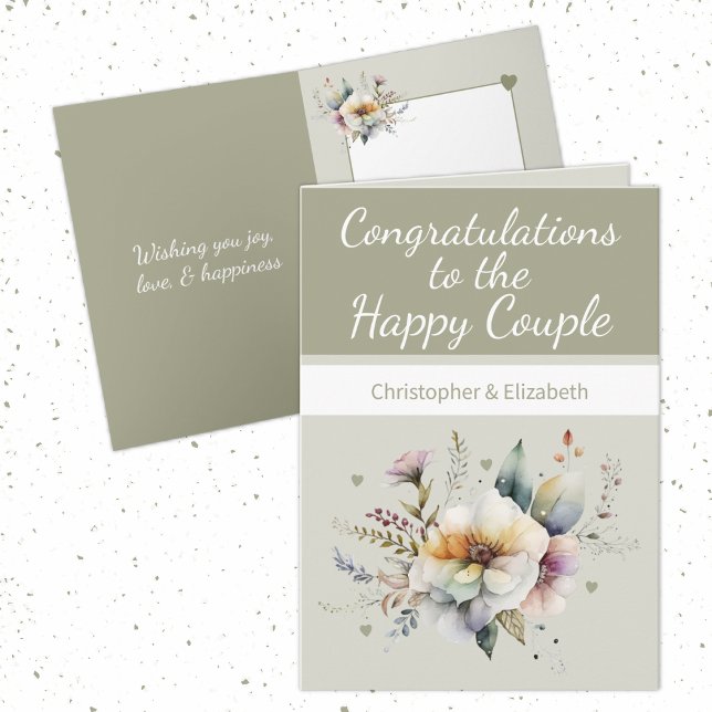 Carte Mariage Félicitations couple vert floral (Créateur téléchargé)