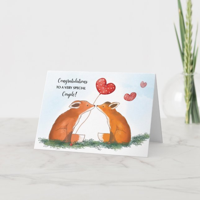 Carte Mariage Félicitations Deux Foxes Heart Ballon (Devant)
