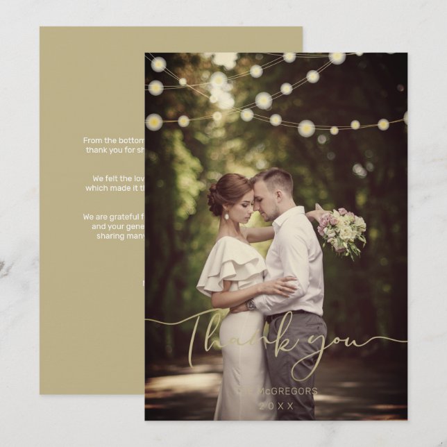 Carte Mariage Festif Lumière Gold Custom Whimsical Scrip (Devant / Derrière)