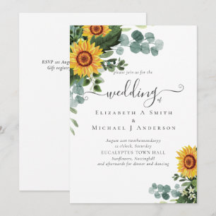 Carte Mariage Feuille des tournesols rustiques Eucalyptu