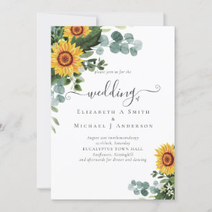 Carte Mariage Feuille des tournesols rustiques Eucalyptu