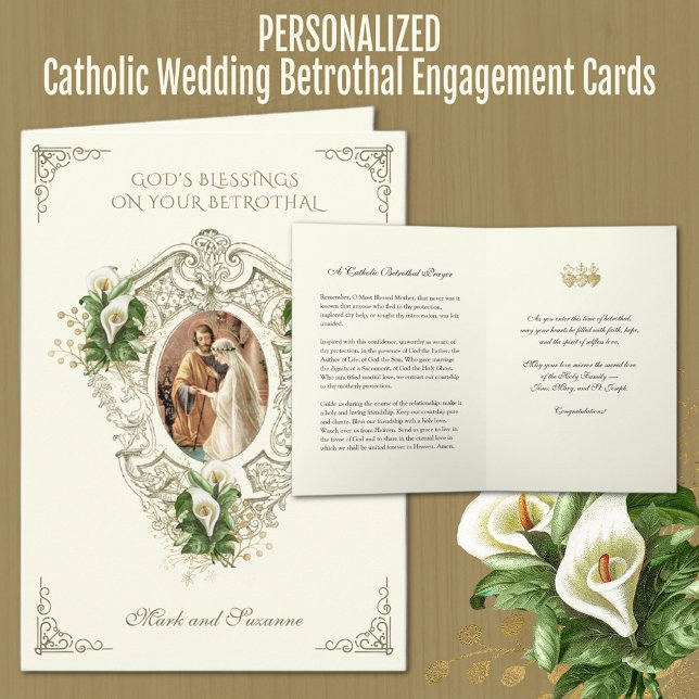 Carte Mariage Fiançailles catholique de Betrothal (Traditional Catholic Wedding Betrothal Congratulations Prayer Cards)