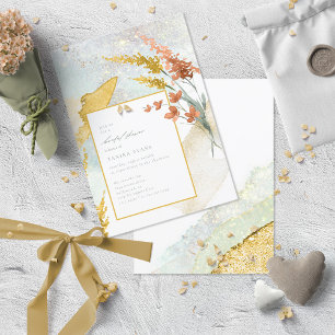 Carte Mariage fleur sauvage Aquarelle Bridal Sh Gold ID9