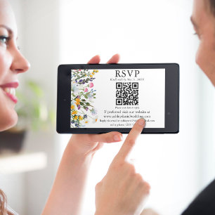 Carte Mariage Fleur sauvage aquarelle QR RSVP