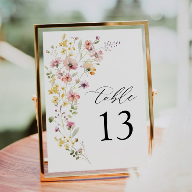 Carte Mariage Fleur sauvage couleur printemps Numéro de  (Wedding Table Number)